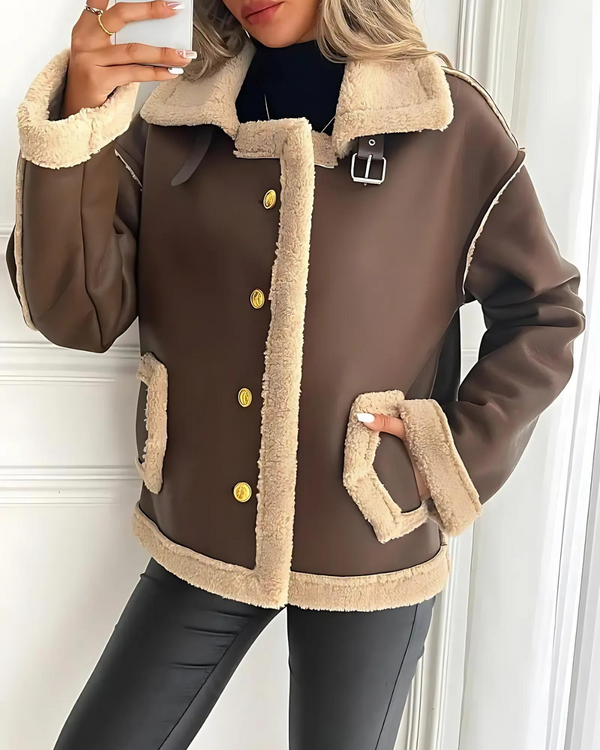 Chaqueta Elegante de Cuero Forrado de Felpa para Mujer