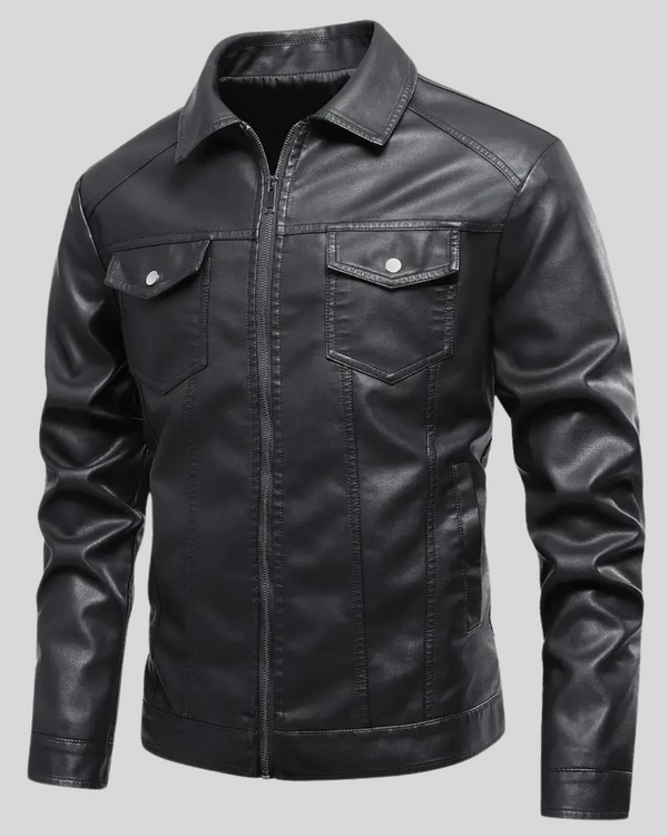 Chaqueta de Piel con Solapa para Hombre