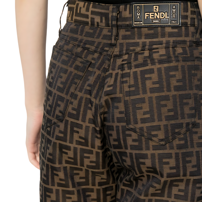 Pantalones Fendy con Estampado en Tono Marrón